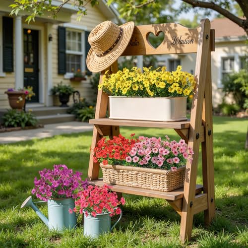 Alupssuc 24 Bundles Artificial Flowers for Outdoors Decoration, UV Resistant Silk Faux Daisy Flora Spring Fake Plastic Plants Greenery for Outside Indoor Yard Home Porch Window Box Decor, Mix 5 Colors - color: Red Rose Purple Yellow Pink