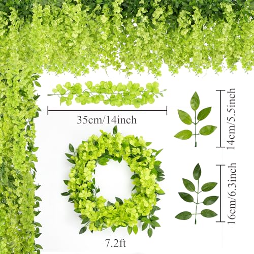 U'Artlines 10Pcs 7.2 Ft/Piece Artificial Wisteria Garland Silk Fake Green Wisteria Flowers Hanging Greenery Vines Garlands Rattan for Home Garden Wedding Arch Party Indoor Outdoor Décor - color: Green