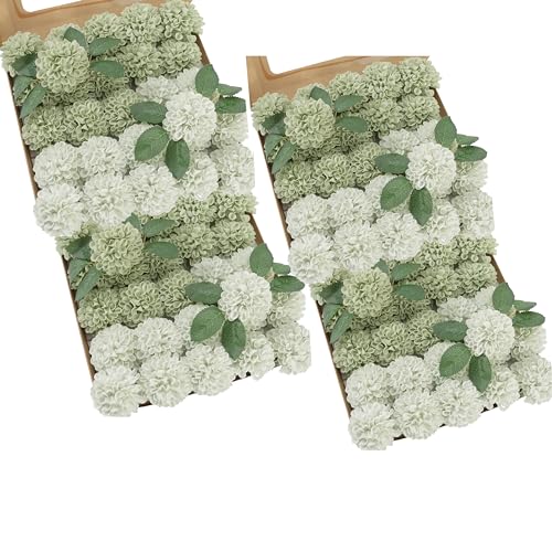 Artificial Flowers, 100pcs Artificial Rose for DIY Wedding Bouquets Centerpieces Arrangements, Sage Green Dahlia Flowers with Stem for Bridal Shower Party Home Decorations - color: Sage Green Dahlia, size: 100pcs