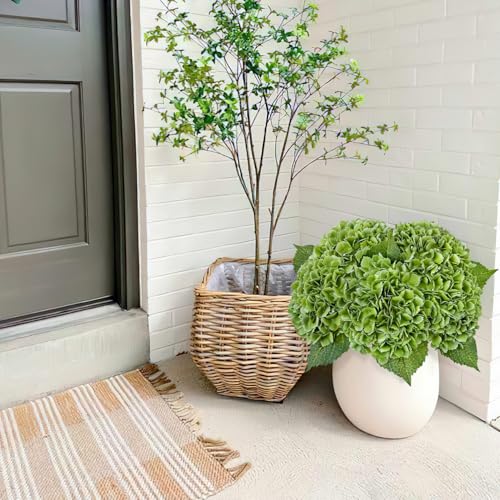 JINWOE Green Faux Hydrangea Flowers, 3pcs 21" Latex Real Touch Spring Silk Flowers,Lifelike Artificial Hydrangeas with Stems for Porch Bouquets Wedding Home Table Centerpieces - color: Green