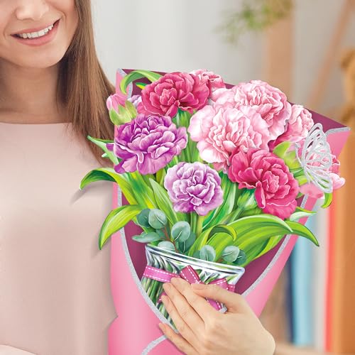 Airpark Pop Up Flower Cards, 3D Paper Flowers Bouquet Birthday Card 10’‘ with Blank Note and Envelope, Mother's Day, Get Well Greeting, Anniversary, Thank You Gifts Cards for Women Mom Girls Friends, Pink Carnations - style: Pink Carnations