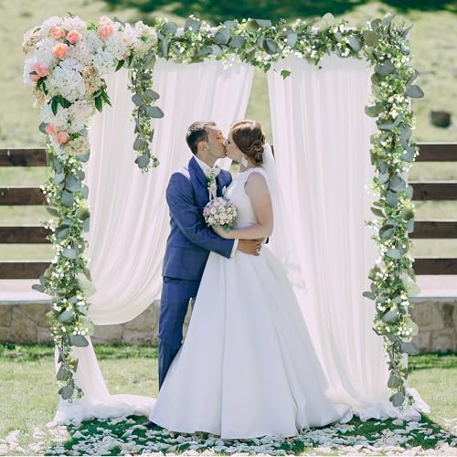 Sggvecsy 2 Pack Artificial Eucalyptus Garland Eucalyptus Leaves Vines Greenery Garland Faux Silver Dollar Eucalyptus Leaves for Table Party Wedding Indoor Outdoor Home Mantle Wall Decor - size: 2PCS