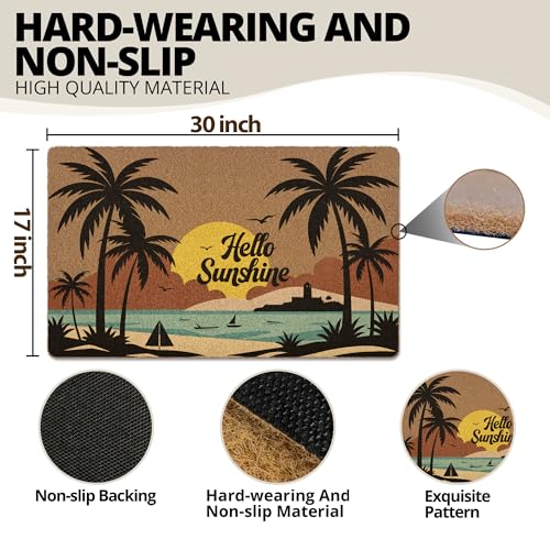 Beach Hello Sunshine Door Mat, Coastal Summer Doormat, Beach Welcome Front Door Mat Indoor Outdoor Entrance, Boho Beachy Artificial Coir Doormats Rugs for Patio Entry Home Decor, 30x17in - color: Beach