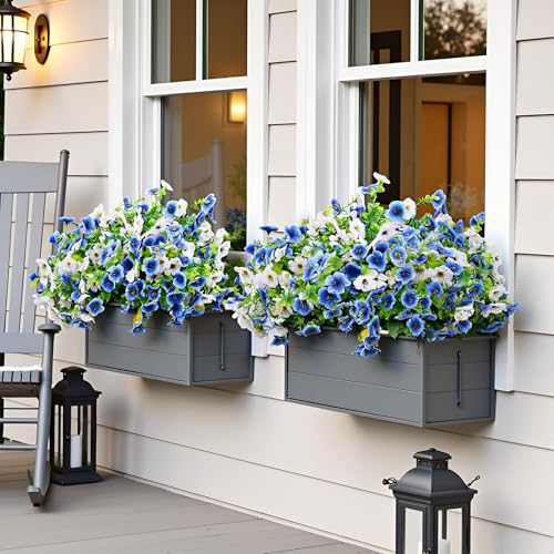 LADADA 6 Bundles Artificial Fake Flowers，Fake Blue Silk Daisy with Eucalyptus for Planter Pot UV Resistant Realistic for Outside Porch Home Patio Garden Decoration (White Blue) - color: White Blue