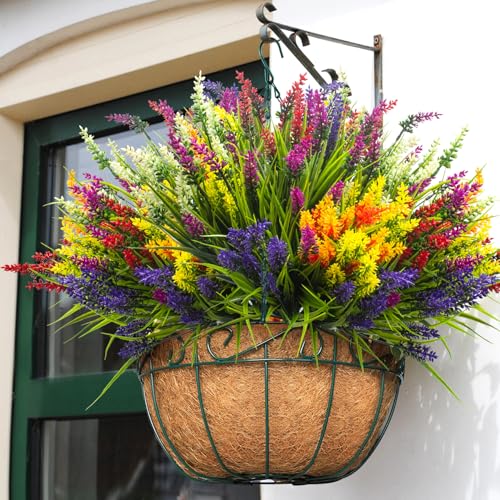 Grunyia Artificial Lavender Plants with Mixed Color Flowers, 20 Bundles, Outdoor Decorative Grass - color: 6 Color Mix