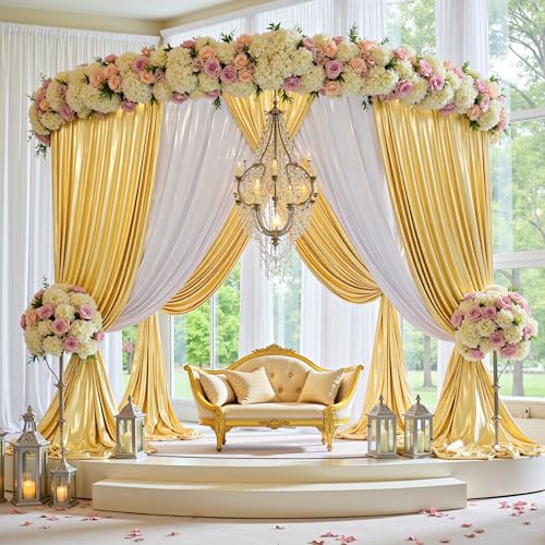 20x12ft Gold Sequin Backdrop Curtains, Wrinkle Free Shimmer Drapes Photography Background, 4 Panels 5x12FT Non-Shedding Glitter Sparkle Curtain for Wedding Birthday Christmas Studio Party Decoration - color: Gold, size: 5'W×12'H _4 Panels