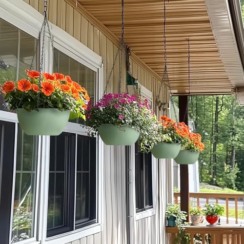 T4U 8 Inch Hanging Planter for Indoor Plants, 2 Pack Small Pots with Drainage Holes, Flower Basket Plant Holder for Home, Green - color: Green, size: 8 In