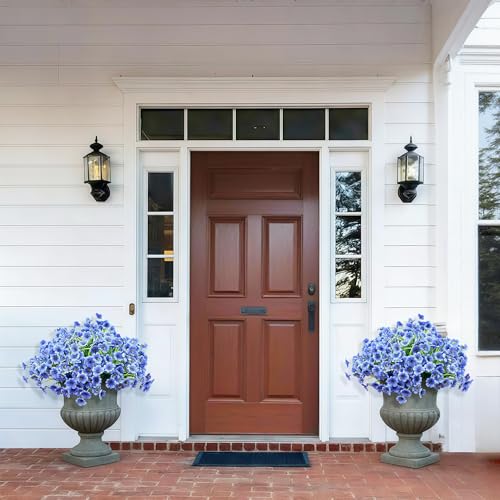 20 Bundles Artificial Flowers for Outdoors,UV Resistant Fake Flowers with Plastic Plants,Silk Faux Fowers for Outdoor Planters,Fake Realistic Flowers Window Box Front Porch Hanging Basket Decor-Blue - color: Blue