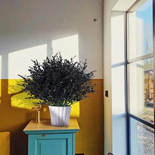 RECUTMS 20 Bundles Fake Black Decor Artificial Greenery Outdoor Flowers | Autumn Plastic Shrubs,Fake Plants,UV Resistant, Indoor/Outdoor Use, Hanging Fall Decorations,Halloween,Black Wedding - color: Black, size: 20 Bundles