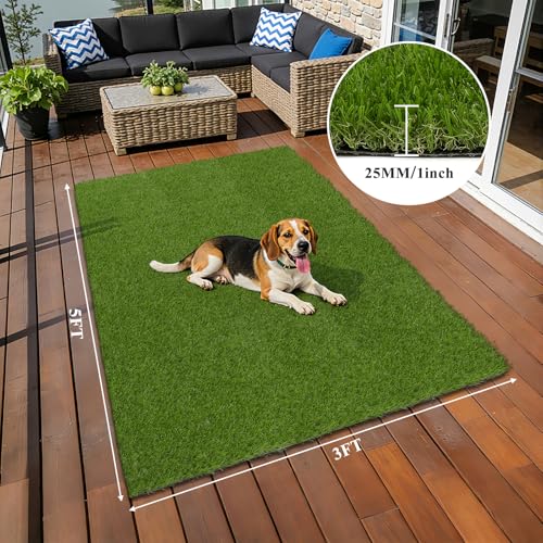 HEBE Artificial Grass Turf Rug 3'x5', Fake Grass Mat with Drainage Holes | Washable Reusable Turf Carpet Dog Pee Grass Pads for Dogs Potty, Lawn, Balcony, Indoor Outdoor - size: 3' x 5'