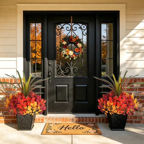 INXUGAO 13 Pcs Artificial Fall Flowers for Outdoors Fake Plant Autumn Decor | 12 Bundles Silk Morning Glory + Orchid Leaf UV Resistant Fake Flowers for Porch Planter Garden Patio Decor (Autumn Mixed) - color: Autumn Mixed