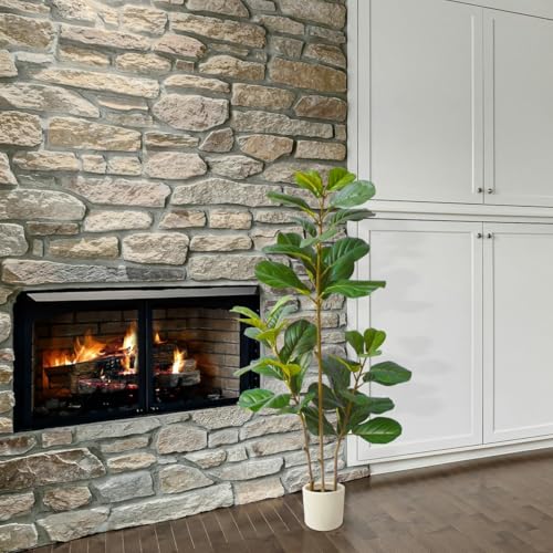 Warmplants Artificial Fiddle Leaf Fig Tree, 5ft Tall Fake Ficus Lyrata Tree with White Planter, Faux Fig Plant for Indoor Home Office Living Room Décor - color: Fiddle, size: 5ft