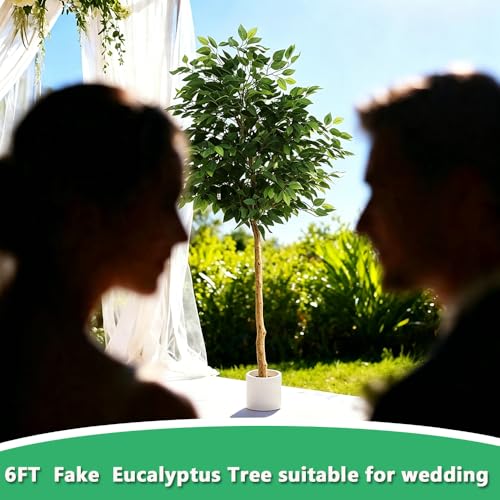 Artificial Ficus Tree, 6Ft | White pot, adjustable realistic branches and leaves, indoor outdoor home decoration - color: Ficus