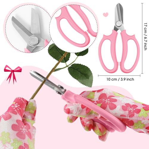 14 Pcs Mother's Day Rose Stripper Thorn Remover Tool Garden Pruning Shears Scissors Kit Leaf Stripping Tool Floral Gloves and Floral Tape Flower Stripper Kit Gift for Wedding Outdoor Gardening(Pink) - color: Pink