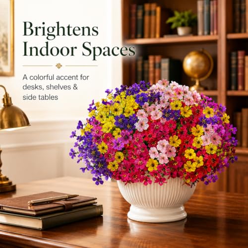 Artificial Flowers for Outdoors UV Resistant, 12 Bundles Realistic Faux Daisy with Eucalyptus Leaves Fake Plants for Porch Patio Planter Garden Decoration (6-Color Mix) - color: 6 Color