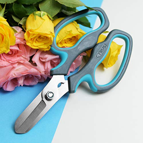 CYRUS Flower Scissors Floral Shears for Cutting Flowers,Garden Shears with Integrated Stab Remover,Florist Cutters Rose Snips,Blue - style: Blue