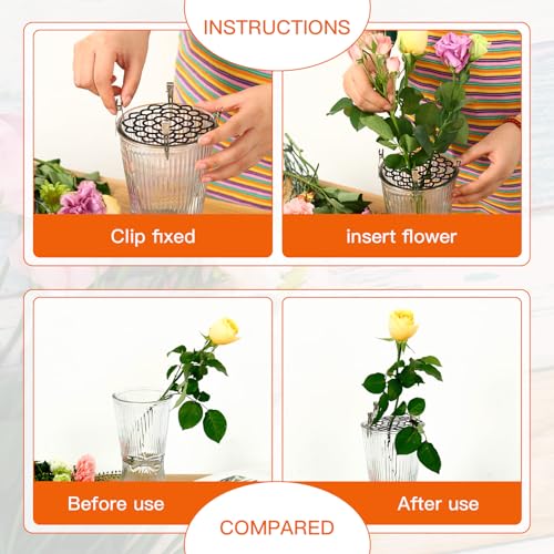 3 Pcs Metal Flower Frog for Vase, Blossom Grid Reusable Stainless Steel Floral Grid Flower Arrangement Holder, Fresh Flower Stems Bouquets Plant Fixation (Black) - color: Black
