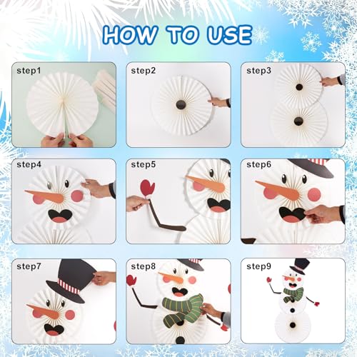 Christmas Hanging Paper Fans Decoration Classroom Christmas Decorations Xmas Bulletin Board Decorations with Fun Snowman for Xmas Holiday Winter Backdrops Wall Party Supply - color: Snowman Costume