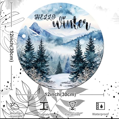 Vintage Winter Hello Round Metal Sign Winter Scenery Christmas Sign Farmhouse Rustic Wreath Wall Decoration for Indoor Outdoor Home Porch Window Decor 12 Inch - color: Thanksgiving 14, size: 12 inches