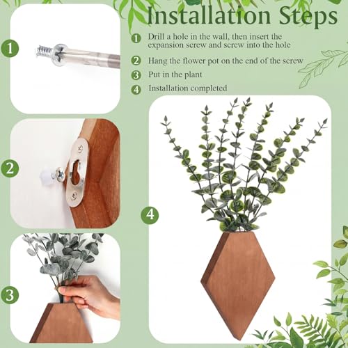 Chunful 2 Pcs Wooden Wall Planter Decor Hanging Fake Plants Greenery Flowers Holder Vase Boxes for Wall Bohemian Farmhouse Room Kitchen Office Indoor Decoration(Walnut Color,7.1 x 4.7 x 1.2 Inches) - color: Walnut Color, size: 7.1 x 4.7 x 1.2 inches