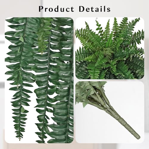 GnFlus Artificial Boston Fern 57 Inch Faux Fern with 59 Fronds, Realistic Ferns Artificial Plants Large Silk Fern Bush for Outdoor Indoor Hanging Planter, Porch Patio Home Farmhouse Garden Decor - size: 59 fronds