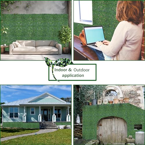 ODTORY Artificial Boxwood Hedge Wall Panels, 24 X 16 in 12P UV-Anti Faux Greenery Vine Grass Wall Backdrop for Indoor Outdoor Green Plant Wall Decor & Ivy Fence Covering Privacy - size: 16"X24" 12P