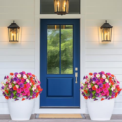 MARTINE MALL 24 Bundles Look Real Artificial Flowers for Outdoors, Realistic Fake Outdoor Flowers, UV Resistant Silk Petunia Flowers for Outside Faux Flowers Plants for Outdoor Porch, Mix Colors - color: Mix Colors (Fuchsia, Purple, Red, Pink), size: 24 B