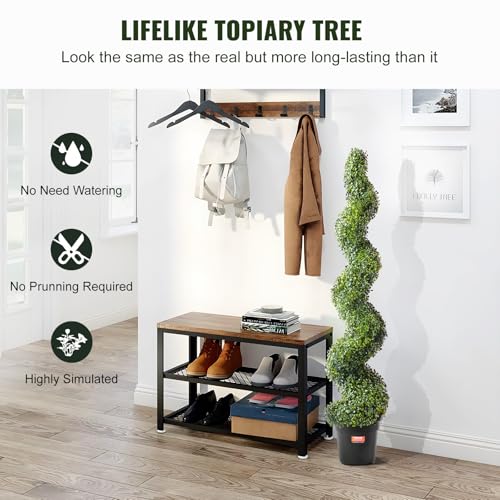 VEVOR Artificial Boxwood Topiary Tree, 60 inch Tall (2 Pieces), Spiral Faux Topiary Trees, Faux Plant w/Extra Leaves & Pot & Small Decoration, UV Rated Greenery Set for Home Decor Indoor/Outdoor - size: 5ft