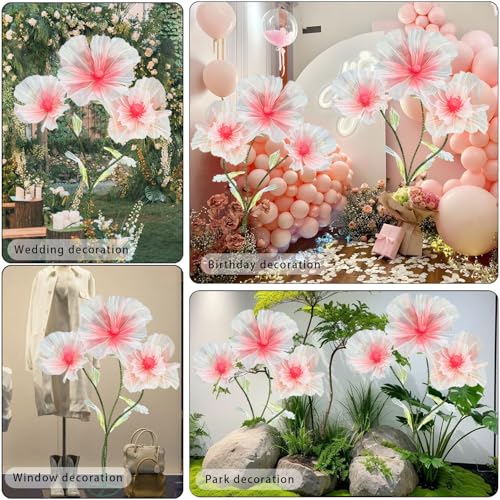 Giant Flowers Decorations, Large Wedding Artificial Silk Flower with Standing Base for Valentine Reception Banquet Outdoor Ceremony Party Church Floral Backdrop 3pc (Red) - color: Red