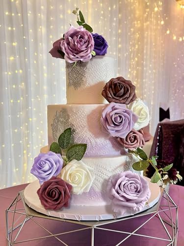 FACINOC Roses Artificial Flowers Purple Fake Flower with Stems Bulk for DIY Wedding Bouquets Bridal Baby Shower Centerpiece Table Decorations Silk Faux Floral Arrangements for Party Home Decor Indoor - color: Purple Fake Flowers