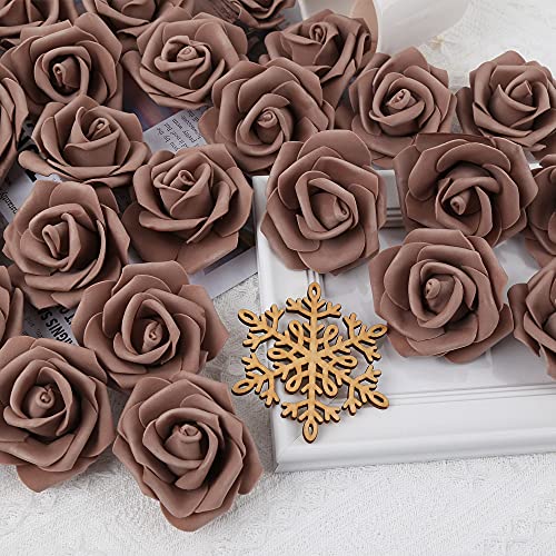 Artificial Rose Flower Heads, 100pcsDark Brown Roses Artificial Flower Foam Rose for DIY Wedding Bouquets Centerpieces Arrangements Party Baby Shower Home Decor (Stemless,Dark Brown) - color: Dark Brown, size: 100PCS