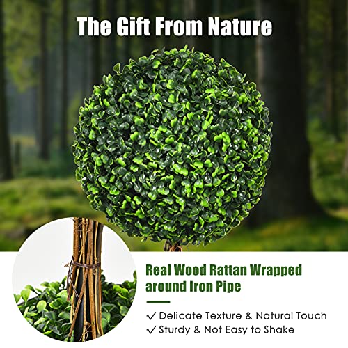 Goplus 3 Ft Artificial Boxwood Topiary Tree, 2 Pack Fake Greenery Plants Triple Ball Tree, Leaves & Cement-Filled Plastic Flower Pot Decorative Trees for Home, Office, Indoor and Outdoor Use - size: 3 Ft