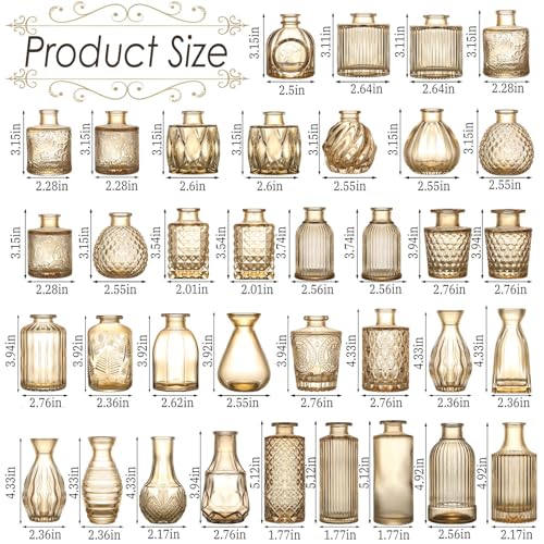 UPBUD Amber Glass Bud Vases Set of 36, Mini Flower Vase for Centerpieces, Small Gold Bud Vases in Bulk for Wedding Decorations, Vintage Vase for Table, Recepetion, Home Décor - color: Standard-gold Amber, size: 36pcs