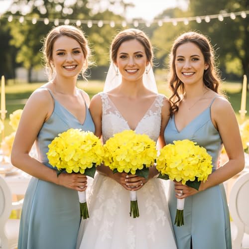 Auihiay 64pcs Hydrangea Artificial Flowers, Yellow Silk Hydrangea Heads with Stems, Hydrangea Flowers for DIY Wedding Centerpiece Baby Shower Home Party Decor (Yellow) - color: Yellow