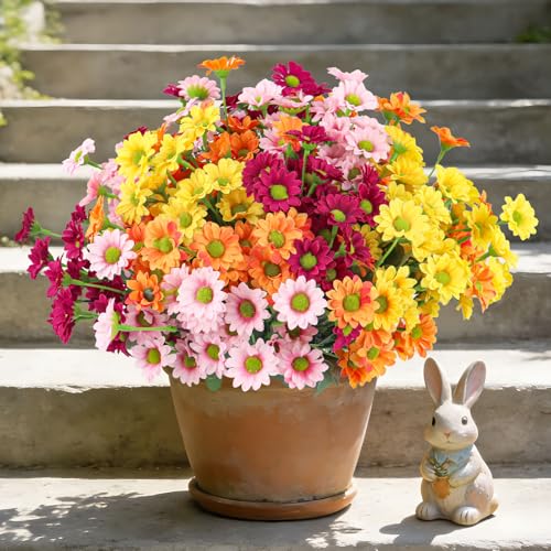 12 Bundles Daisy Artificial Flowers for Outdoors, Faux Daisies Artificial Flowers, Realistic Fake Mum Daisy Flowers, Faux Daisy Flowers for Front Porch, Garden, Yard, Home Decor, 13in (Mixed Colors) - color: Daisy-mixed Colors
