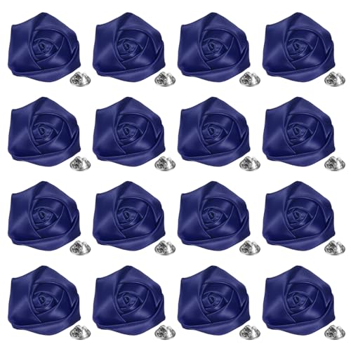 M METERXITY 16-Pack Lapel Pin for Men, Handmade Flower Brooch Button Pins for Men Suits, Formal Boutonnieres for Wedding/Groom/Corsage - color: Navy Blue