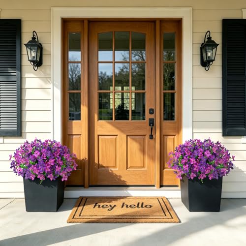 INXUGAO Artificial Faux Plants Flowers Outdoor Spring Summer Decoration, 12 Bundles Fake Silk Colorful Daisy Eucalyptus Realistic UV Resistant for Outside Home Planter Porch Patio Yard Decor (Purple) - color: Double Lotus B