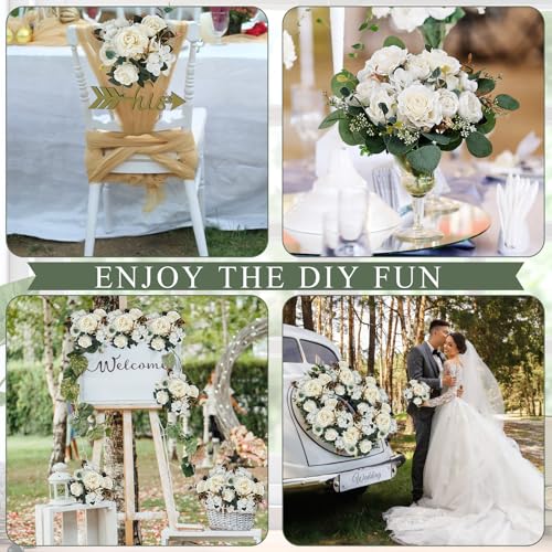 Peony Artificial Flowers, Faux Peonies Hydrangea Eucalyptus Bouquet 12 Packs Silk Vintage Realistic Peony Floral Arrangement for Wedding Centerpiece Table Vase Home Party Decor-Ivory White - color: Ivory White