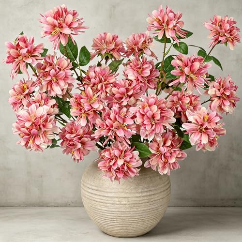 5 Pcs 27" Artificial Silk Flowers for Vase, Realistic Faux Floral Arrangement with Long Stems, Fake Rosa Banksiae Flower DIY for Wedding Centerpiece, Home Party Indoor Vase Decor - Pink - color: Pink