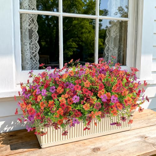 INXUGAO Artificial Fake Flowers Plants for Outdoor Spring Summer Decor, 12 Bundles Faux Silk Flowers for Outdoor Outside Planter Colorful Daisy UV Resistant Look Real for Front Door Porch Patio Yard - color: A-red Purple Orange Brown