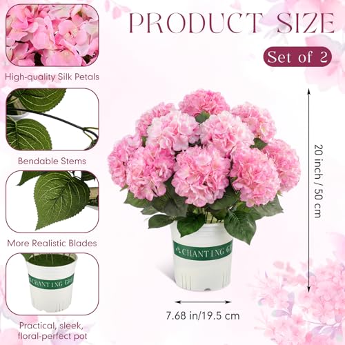 Suncalla 2 Pack Artificial Hydrangea Flowers in Pot, 20 Inch Faux Silk Hydrangea Arrangement, Gradient Purple Potted Fake Flowers for Table Centerpiece, Home, Wedding, Entryway Decor(Pink) - color: Pink