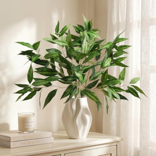Faux Eucalyptus Stems Eucalyptus Leaves 3Pcs, 31.5",Green | Greenery Stems Fake Leaves Fake Plants Artificial Plants Indoor Silk Greenery Applicable to Indoor Home Decor Farmhouse Decor - color: Green-laj3