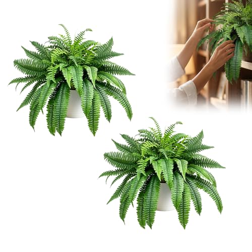 Fake Ferns Artificial Plants Large, Artificial Boston Ferns, Washable Durable Fake Hanging Plants for Outdoors Indoors Home Garden Living Room Decor (2, 26 Branches) - color: 26 Branches