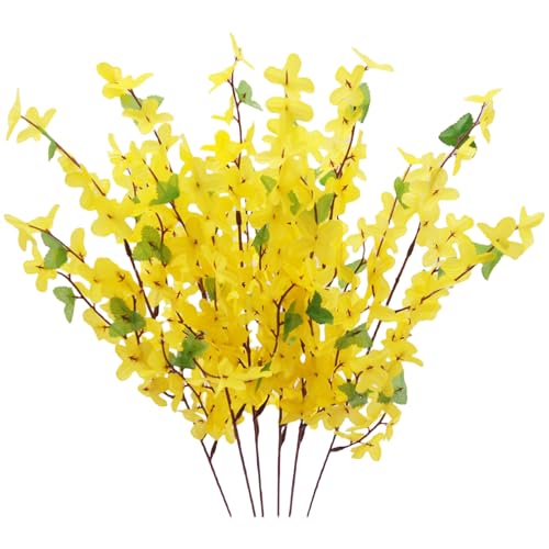 FERIAL 6Pcs Artificial Forsythia Flower Branches Spring Summer Yellow Silk Fake Winter Jasmine Artificial Orchids for DIY Floral Arrangement Wedding Party Home Office Indoor Outdoor Decorate - color: Yellow-6