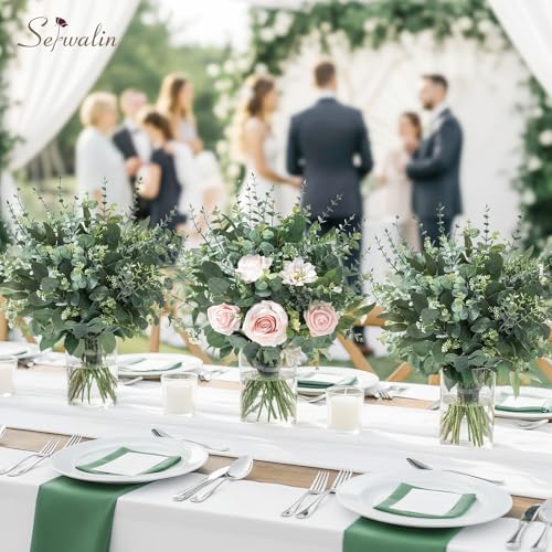 Serwalin 130 Pcs 8 Kinds Mixed Eucalyptus Stems Bulk,Artificial Greenery Silver Dollar Eucalyptus Leaves Picks for Centerpieces Vase DIY Bouquet Arrangement Home Decor - color: Attractive Eucalyptus Leaves Stems