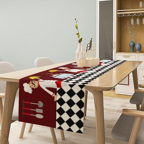 Chef Table Runner,Cartoon Cute Fat Chef Cooking Theme Table Cloth for Home Kitchen Dining Party Indoor Outdoor Decoration 13x36 Inch - color: Kitchen-1, size: 13x36in