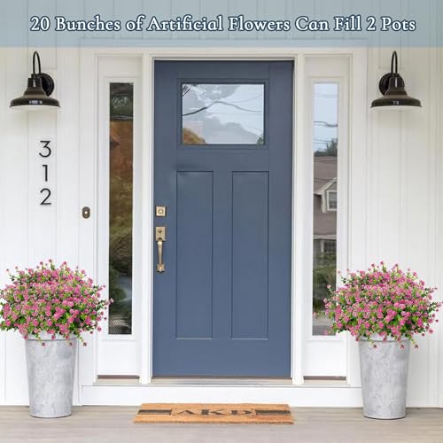 NETAP Outdoor Artificial Flowers UV Resistant, 20 Bundles Fake Realistic Floral Greenery Plants for Outside Porch, Window Boxes, Garden, Yard, Inside Home Table Decor, Pink - color: Pink