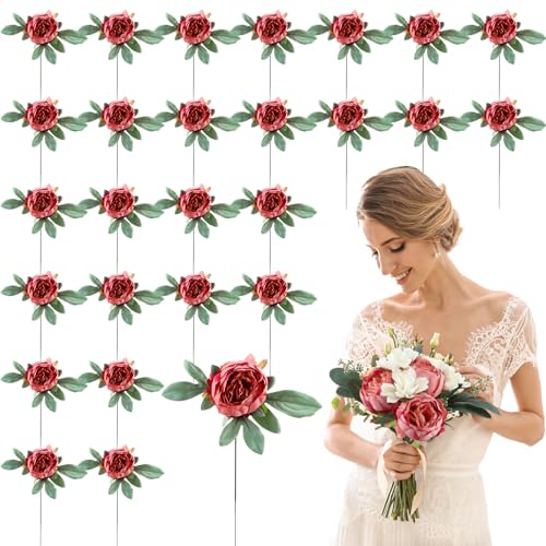 Zeyune 50pcs Artificial Peonies Flowers 4'' Fake Peonies DIY Craft Silk Flower Bulk for Home Wedding Bridal Bouquet Birthday Dining Room Table Centerpieces Backdrop Party Decor(Light Red) - color: Light Red