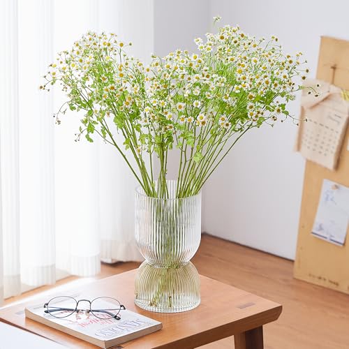7.5 inch Vase for Flowers, Clear Ribbed Thickened Glass Vases, Hourglass Bud Flower Vase for Bookshelf, Dinner Table, Indoor Office Desktop, Meeting Room, Bathroom, Home Decor, Christmas Decoration - color: Glass Bud Clear, size: 7.5 inch