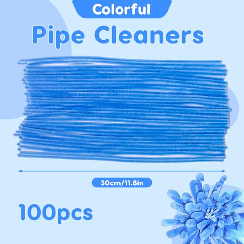 100 Pcs Solid Color Pipe Cleaners, 12 Inch 6mm Single Color Chenille Stems, Fuzzy Flexible Craft Pipe Cleaners, Bulk Art DIY Supplies , Flower Making, Holiday Decor & Handmade Projects (Ice Blue) - color: Ice Blue